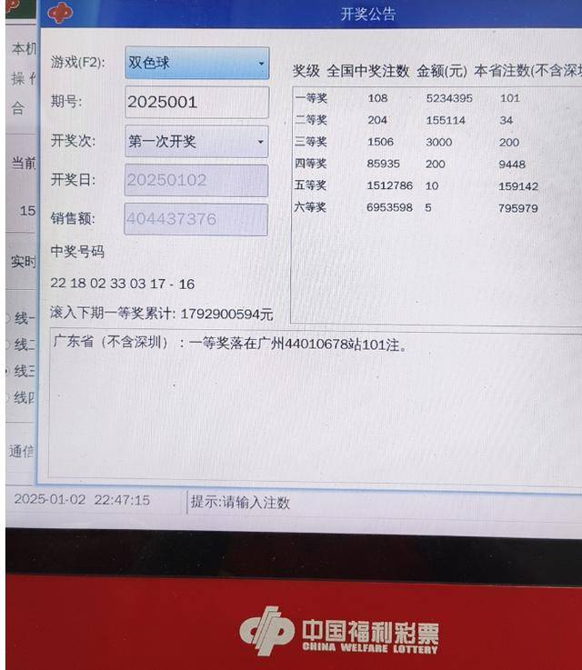 亿元大奖<strong></p>
<p>Asproex</strong>！福彩双色球新年首期开奖广州一站点中101注